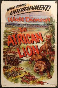 9y018 AFRICAN LION 1sh 1955 Walt Disney jungle safari documentary, cool animal artwork!