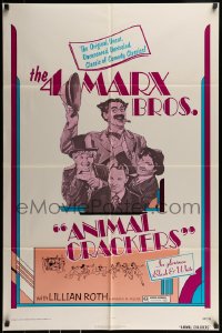 9y043 ANIMAL CRACKERS 1sh R1974 art of all four Marx Brothers, Groucho, Harpo, Chico, and Zeppo!