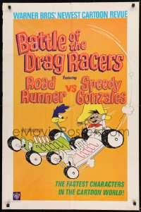 9y066 BATTLE OF THE DRAG RACERS 1sh 1966 great art of Speedy Gonzales vs Road Runner in cars!