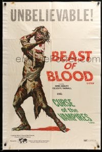 9y067 BEAST OF BLOOD/CURSE OF THE VAMPIRES 1sh 1971 Copeland art of zombie holding its severed head