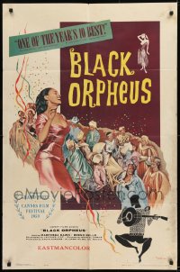 9y093 BLACK ORPHEUS 1sh 1960 Marcel Camus' Orfeu Negro, art of Marpessa Dawn at Carnival!