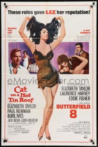 9y139 CAT ON A HOT TIN ROOF/BUTTERFIELD 8 1sh 1966 art of sexy Elizabeth Taylor in nightie!