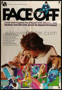 9y284 FACE OFF 1sh 1972 Canadian ice hockey and rock & roll, cool art!