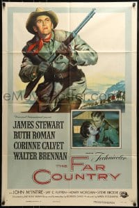 9y291 FAR COUNTRY 1sh 1955 cool art of James Stewart with rifle, directed by Anthony Mann!