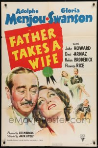 9y296 FATHER TAKES A WIFE style A 1sh 1941 great close up art of Gloria Swanson & Adolphe Menjou!