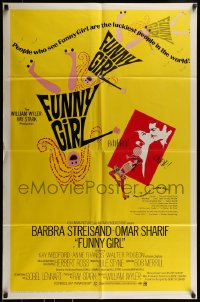 9y328 FUNNY GIRL 1sh 1969 Barbra Streisand, Sharif, Wyler, Bob Peak & Tal Stubis art