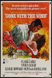 9y352 GONE WITH THE WIND 1sh R1974 Terpning art of Gable carrying Leigh over burning Atlanta!