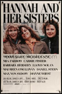 9y378 HANNAH & HER SISTERS 1sh 1986 Woody Allen, Mia Farrow, Carrie Fisher, Barbara Hershey