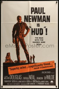 9y415 HUD 1sh 1963 close up of Paul Newman as the man with the barbed wire soul!