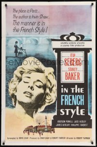 9y422 IN THE FRENCH STYLE 1sh 1963 art of sexy Jean Seberg in Paris, written by Irwin Shaw!