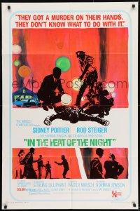 9y423 IN THE HEAT OF THE NIGHT 1sh 1967 Sidney Poitier, Rod Steiger, Warren Oates, cool crime art!