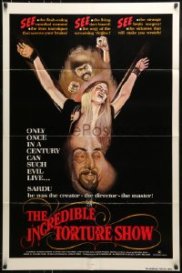 9y425 INCREDIBLE TORTURE SHOW 1sh 1976 see the flesh-eating cannibal women, weird sexy horror art!