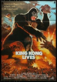 9y465 KING KONG LIVES 1sh 1986 great artwork of huge unhappy ape attacked by army!