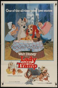 9y480 LADY & THE TRAMP 1sh R1980 Walt Disney romantic canine dog classic cartoon!
