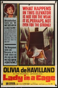 9y481 LADY IN A CAGE 1sh 1964 Olivia de Havilland, it is not for the weak or for the strong!