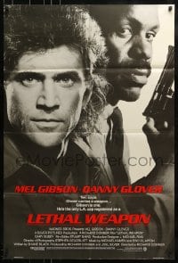 9y505 LETHAL WEAPON advance 1sh 1987 great close image of cop partners Mel Gibson & Danny Glover!