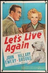9y507 LET'S LIVE AGAIN 1sh 1948 stone litho of John Emery, Hillary Brooke & cool shaggy dog!