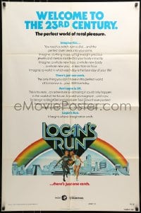 9y519 LOGAN'S RUN advance 1sh 1976 art of Michael York & Jenny Agutter on white background!