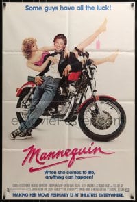 9y550 MANNEQUIN advance 1sh 1987 great image of Andrew McCarthy & fake Kim Cattrall on motorcycle!