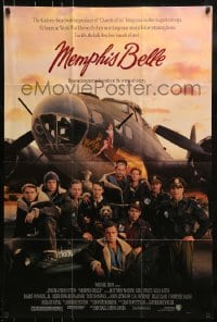9y565 MEMPHIS BELLE 1sh 1990 Matt Modine, Sean Astin, cool cast portrait by WWII B-17 bomber!