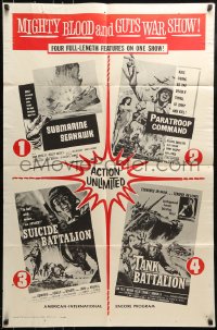 9y571 MIGHTY BLOOD & GUTS WAR SHOW 1sh 1961 AIP, battle action quad-bill!
