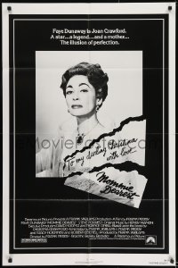 9y578 MOMMIE DEAREST 1sh 1981 great portrait of Faye Dunaway as legendary actress Joan Crawford!