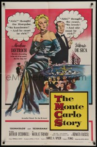 9y581 MONTE CARLO STORY 1sh 1957 Dietrich, Vittorio De Sica, high stakes, low cut gowns!