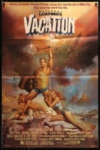 9y603 NATIONAL LAMPOON'S VACATION 1sh 1983 art of Chevy Chase, Brinkley & D'Angelo by Vallejo!