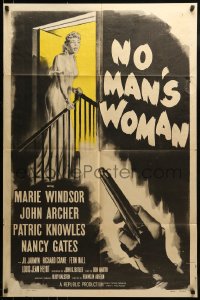9y620 NO MAN'S WOMAN 1sh 1955 cool art of gun pointing at sleazy smoking bad girl Marie Windsor!