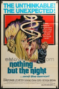 9y623 NOTHING BUT THE NIGHT 1sh 1975 Christopher Lee, really wild artwork of girl's split head!