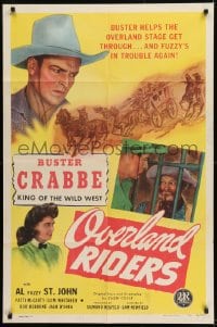 9y651 OVERLAND RIDERS 1sh 1946 w/ cowboy Buster Crabbe & wacky Al 'Fuzzy' St. John behind bars!