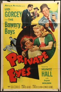 9y687 PRIVATE EYES 1sh 1953 Leo Gorcey & The Bowery Boys are detectives, sexy Joyce Holden!