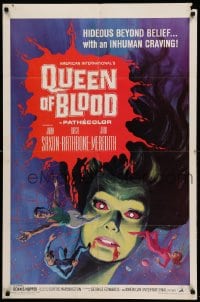 9y694 QUEEN OF BLOOD 1sh 1966 Basil Rathbone, cool art of female monster & victims in her web!
