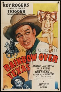 9y700 RAINBOW OVER TEXAS 1sh 1946 art of Roy Rogers, sexy Dale Evans, Trigger & Gabby Hayes!