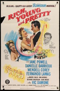 9y720 RICH, YOUNG & PRETTY 1sh 1951 Jane Powell is romanced in Paris France!