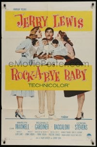 9y726 ROCK-A-BYE BABY 1sh 1958 Jerry Lewis with Marilyn Maxwell, Connie Stevens, and triplets!