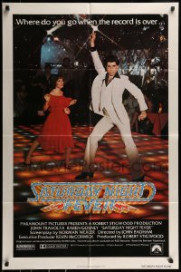 9y748 SATURDAY NIGHT FEVER 1sh 1977 best image of disco John Travolta & Karen Lynn Gorney!