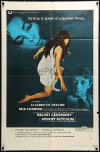9y756 SECRET CEREMONY 1sh 1968 Elizabeth Taylor, Mia Farrow, Robert Mitchum, blue background!