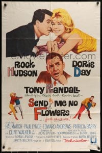 9y760 SEND ME NO FLOWERS 1sh 1964 great art of Rock Hudson, Doris Day & Tony Randall!