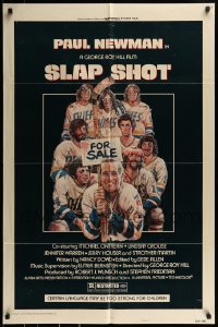 9y775 SLAP SHOT style A 1sh 1977 Paul Newman hockey sports classic, great cast portrait art by Craig