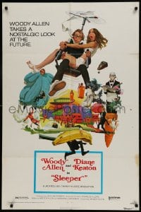 9y778 SLEEPER 1sh 1974 time traveler Woody Allen, Diane Keaton, wacky sci-fi!