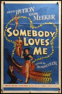 9y786 SOMEBODY LOVES ME 1sh 1952 four images of sexy dancer Betty Hutton + many showgirls!