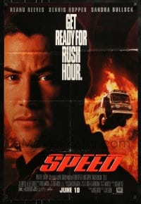 9y793 SPEED style A advance 1sh 1994 huge close up of Keanu Reeves & bus driving through flames!