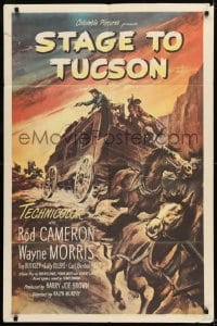 9y801 STAGE TO TUCSON 1sh 1950 Rod Cameron cowboy western, cool art of runaway stagecoach!