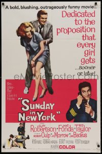 9y831 SUNDAY IN NEW YORK style B 1sh 1964 Rod Taylor, sexy Jane Fonda, Cliff Robertson, Jo Morrow!