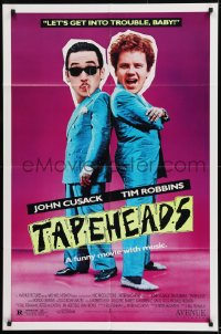 9y844 TAPEHEADS 1sh 1988 wacky image of John Cusack w/cigar & Tim Robbins in blue suits!