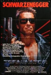 9y855 TERMINATOR 1sh 1984 classic image of cyborg Arnold Schwarzenegger, no border design!