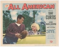 9z025 ALL AMERICAN LC #4 1953 Tony Curtis with football talks to sexy Mamie Van Doren in car!