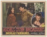 9z035 ANGELS OVER BROADWAY LC 1940 Douglas Fairbanks Jr. has Rita Hayworth backed against the wall!