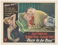 9z100 BORN TO BE BAD LC #5 1950 Zachary Scott hugs Joan Fontaine, who's holding Robert Ryan's book!